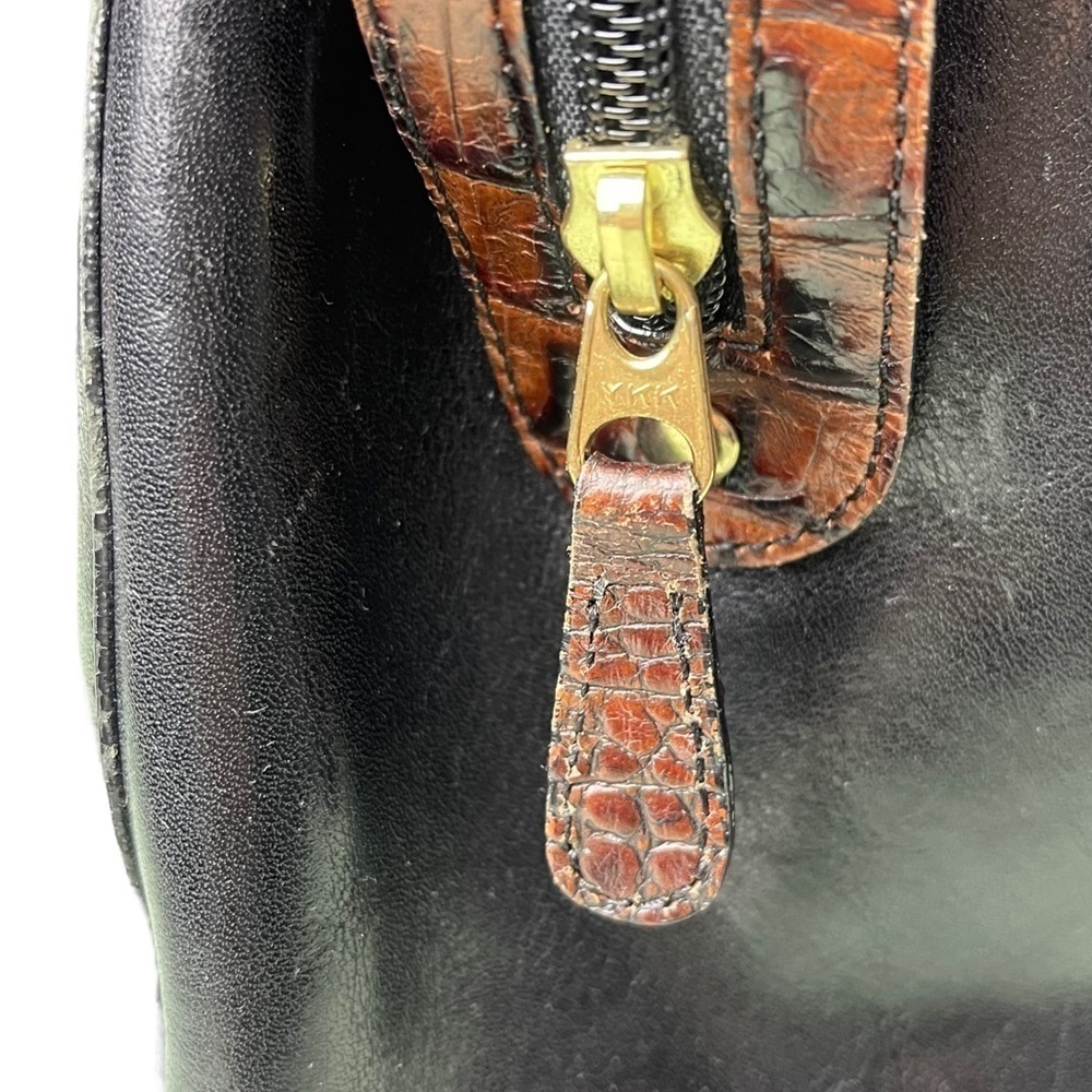 Brahmin Black Leather Tote Bag Brown Croc Embossed Handle Satchel Gold Hardware - Picture 10 of 14